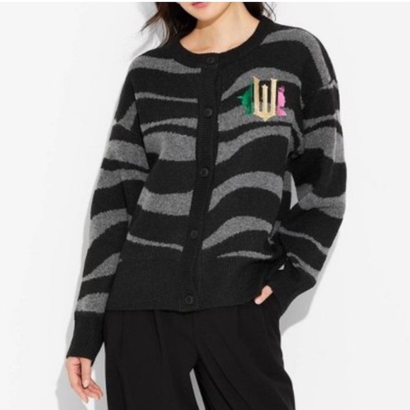 Wicked Sweaters - Wicked Movie Women’s cardigan sweater black & gray stripe XXS or small